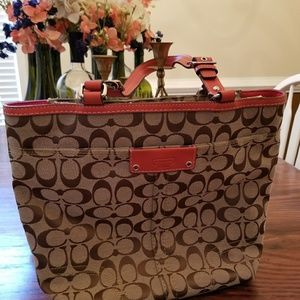 Coach Orange and Khaki Signature Tote